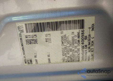 2016 Nissan Maxima 3.5S from USA, damaged, VIN 1N4AA6AP1GC400986